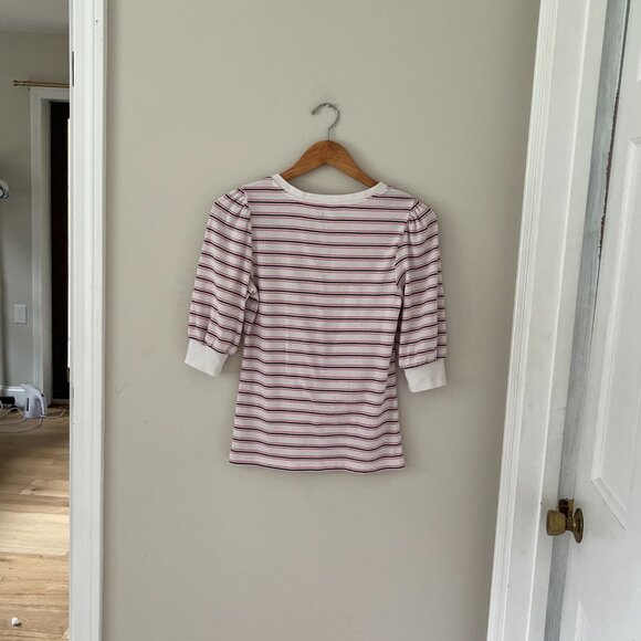 GAP Fitted Stripe Henley Puff Sleeve Top Size Medium - Picture 9 of 9